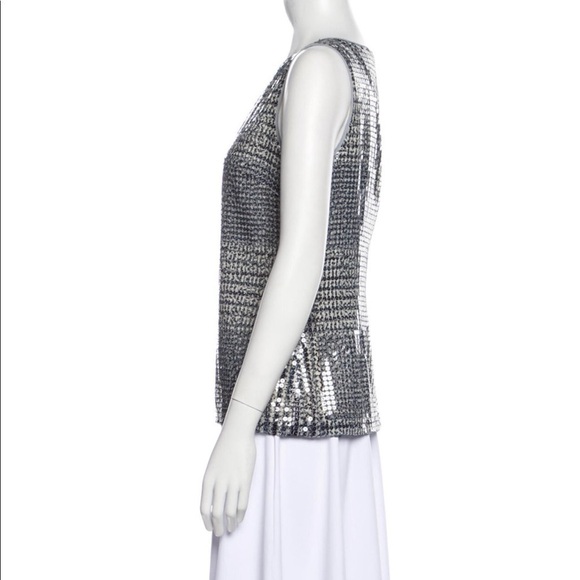 Tory Burch Bristol Plaid Sequins Keyhole Sleeveless Top - Picture 4 of 5